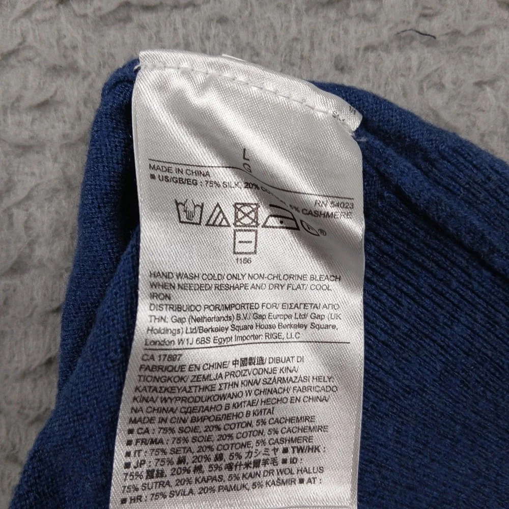 Banana‎ Republic Men's L Blue V-Neck Sweater Silk Cotton Cashmere Luxury Blend